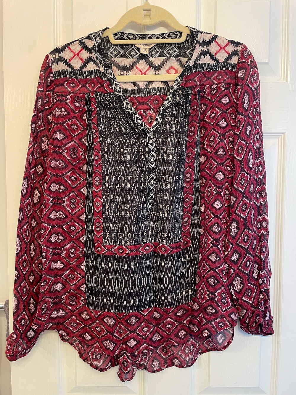Lucky Brand Raspberry & Dark Blue Boho Printed Tunic